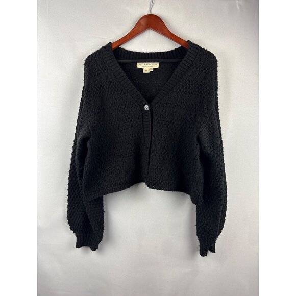 Saltwater Luxe Black Textured Knit Cardigan Sweater Size M Acrylic & Nylon - Picture 1 of 5